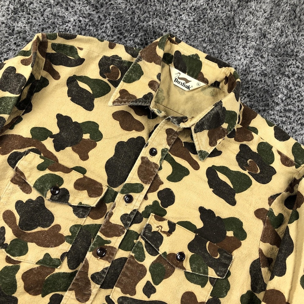 Vintage Duxbak Shirt Mens XL Multicolor‎ Camo Flannel Button Up Hunting